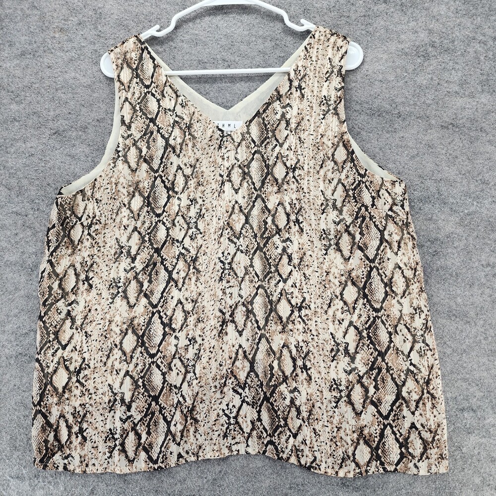 THML Shirt Womens XL Sleeveless V Neck Beige Gold Snakeskin